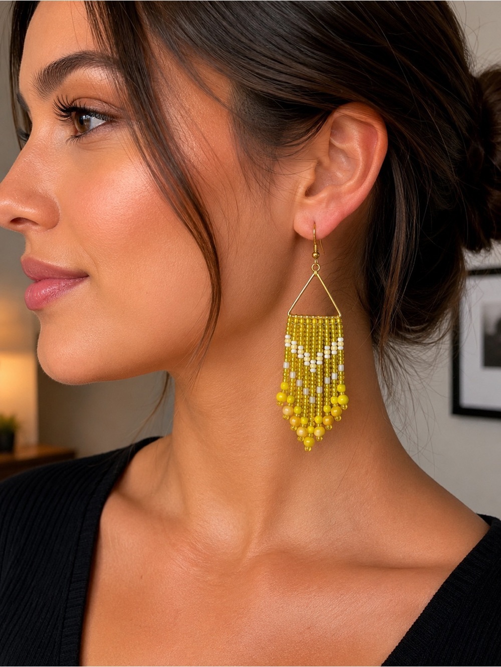 Soft yellow and white Fringe Earrings